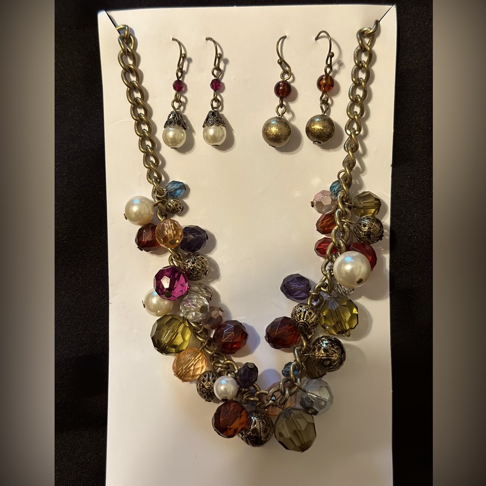8” Necklace w/3” extension + Two Pair of pierced Earrings